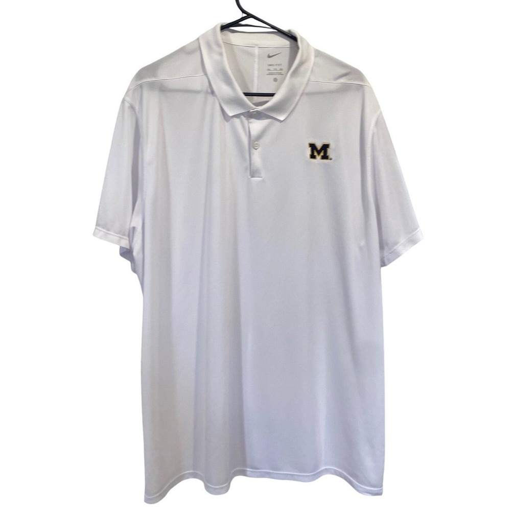 Nike Michigan Wolverines Dri-FIT Polo Shirt Mens XXL White Short Sleeve NCAA